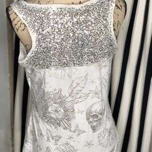 White star and skull tank top sequin